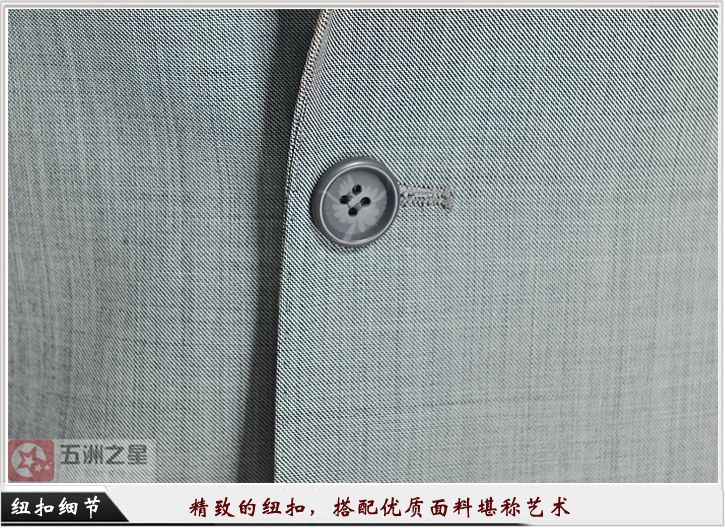 淺灰色單?？勰锌盥殬I(yè)工作服定做紐扣細(xì)節(jié)圖