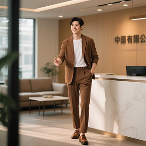 夏季淺棕色男士職業(yè)裝商務西服套裝定制新款